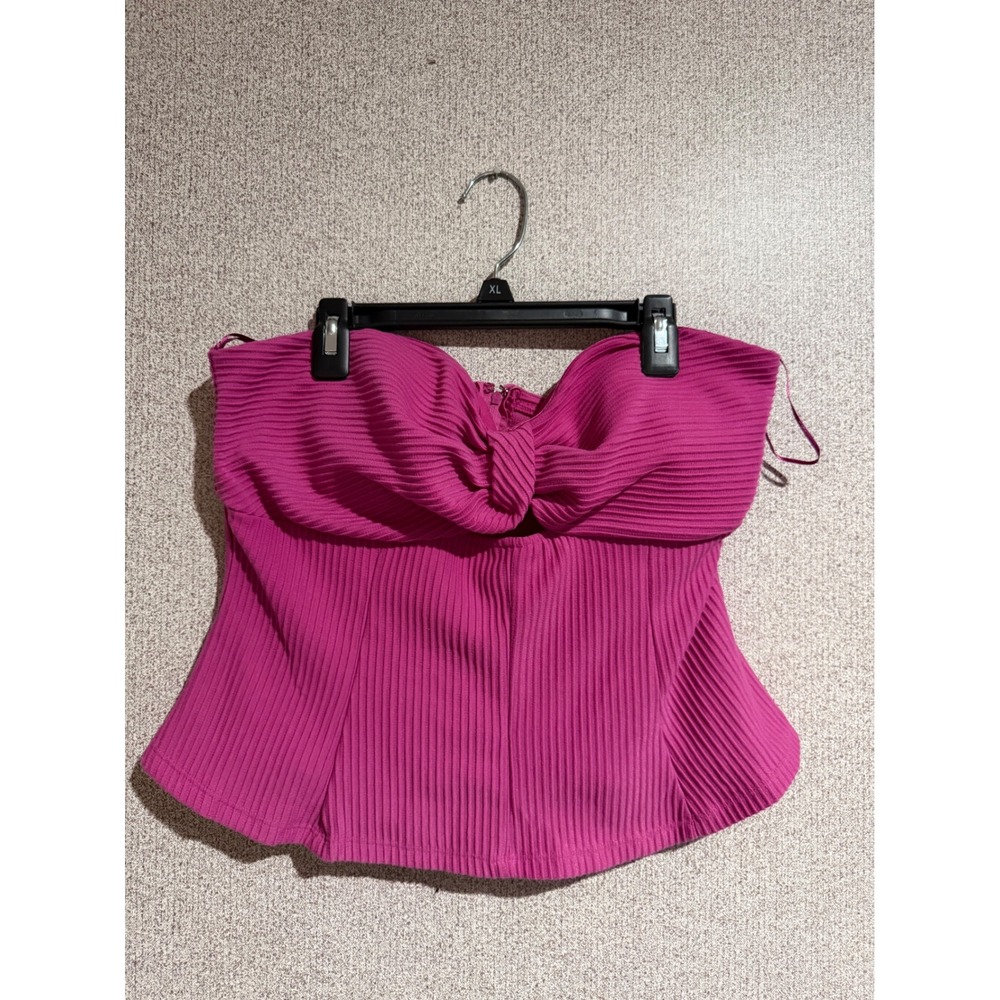 Mi Ami for Francesca's Magenta Pink Bow Front Ribbed Peplum Strapless Top Large